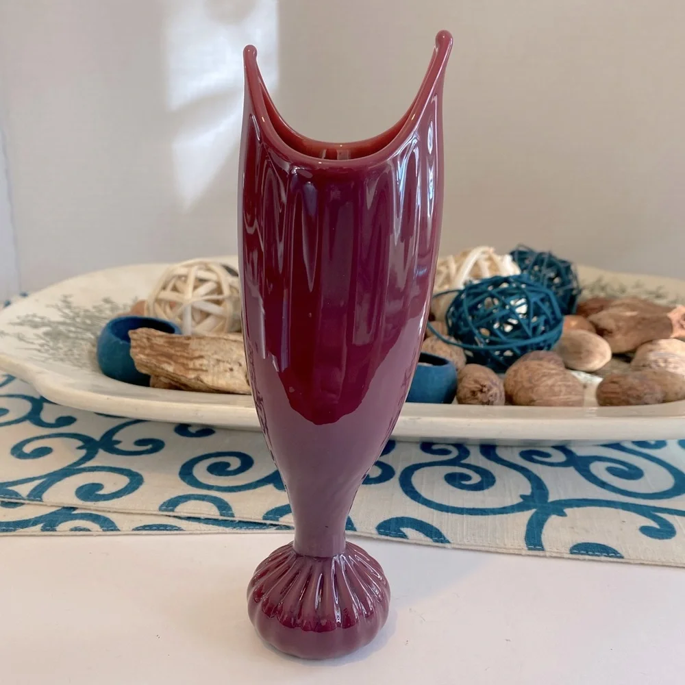 Antique Vintage Handblown Art Glass Cranberry Pink Red Bud Vase - Artist Signed
